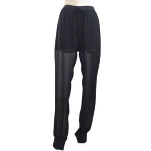 BEBE Black Semi Sheer Jogger Pants Mesh Overlay Cuffed Athleisure Goth Chic Med